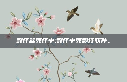 翻译器韩译中;翻译中韩翻译软件。