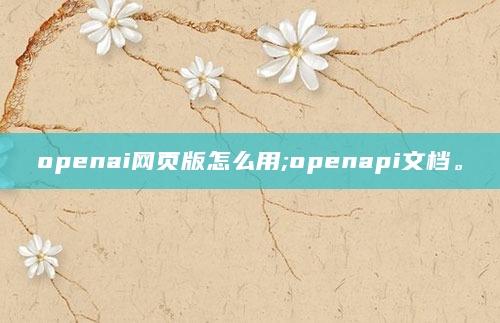 openai网页版怎么用;openapi文档。