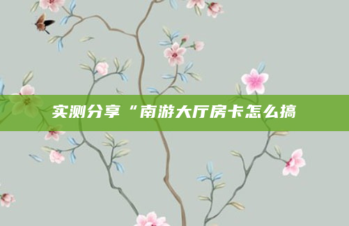 实测分享“南游大厅房卡怎么搞